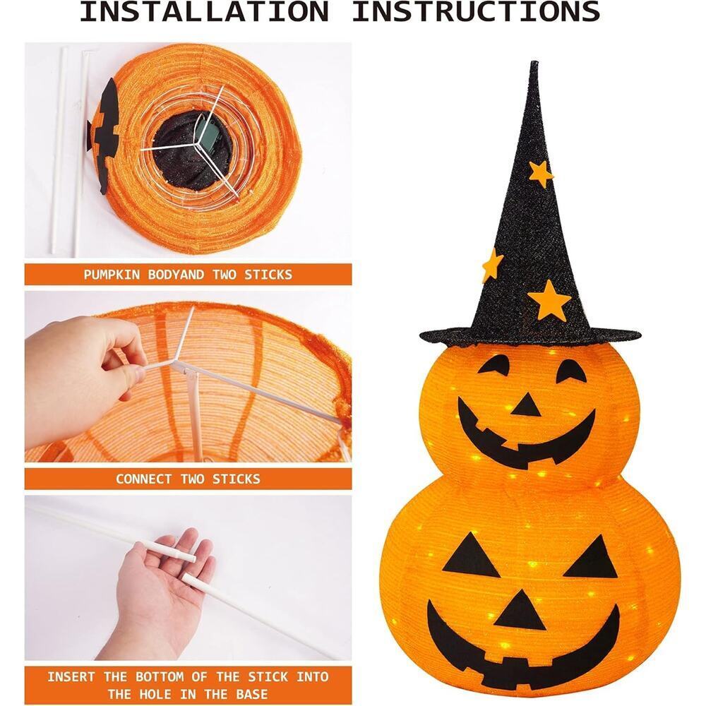 Halloween Pumpkin Decoration 3FT Pre Lit LED Light Up Jack o Lantern Yard Decor - Picture 4 of 7